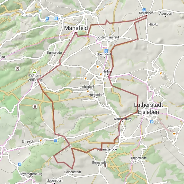 Karten-Miniaturansicht der Radinspiration "Entdecke versteckte Schätze in Mansfeld-Südharz" in Sachsen-Anhalt, Germany. Erstellt vom Tarmacs.app-Routenplaner für Radtouren