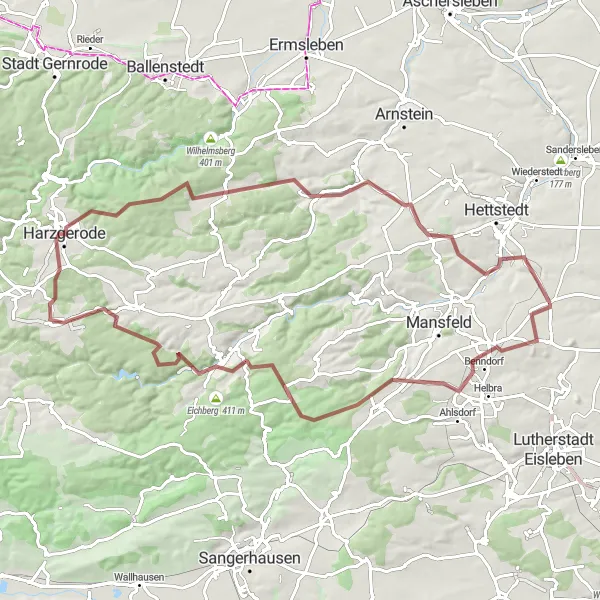 Karten-Miniaturansicht der Radinspiration "Abenteuerliche Bergtour durch Mansfeld-Südharz" in Sachsen-Anhalt, Germany. Erstellt vom Tarmacs.app-Routenplaner für Radtouren