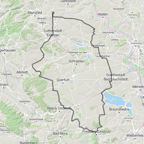 Karten-Miniaturansicht der Radinspiration "Weinregion Saale Unstrut und Lutherstadt Eisleben" in Sachsen-Anhalt, Germany. Erstellt vom Tarmacs.app-Routenplaner für Radtouren