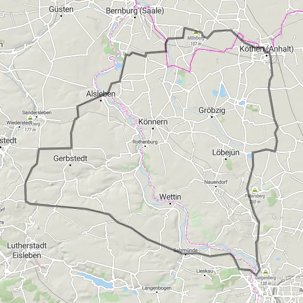 Karten-Miniaturansicht der Radinspiration "Lange Rundtour von Siersleben nach Salzmünde" in Sachsen-Anhalt, Germany. Erstellt vom Tarmacs.app-Routenplaner für Radtouren