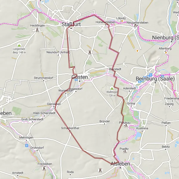 Karten-Miniaturansicht der Radinspiration "Gravel-Tour durch die Umgebung von Staßfurt mit 51 km" in Sachsen-Anhalt, Germany. Erstellt vom Tarmacs.app-Routenplaner für Radtouren