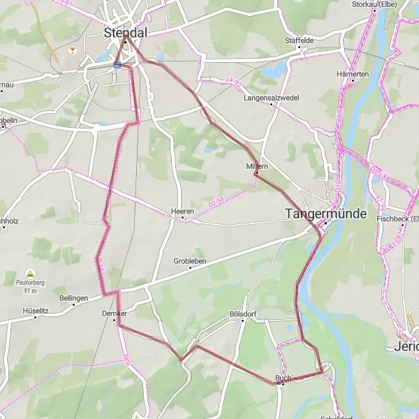 Map miniature of "Tangermünde Excursion" cycling inspiration in Sachsen-Anhalt, Germany. Generated by Tarmacs.app cycling route planner