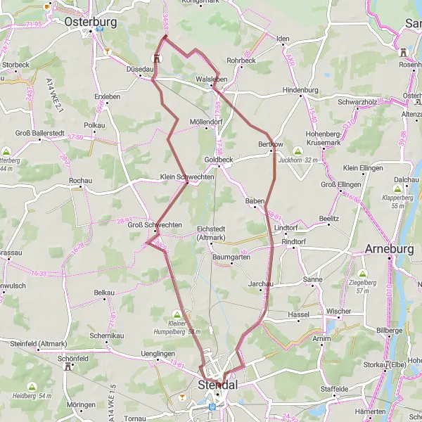 Karten-Miniaturansicht der Radinspiration "Stendal Rundtour über Schotter" in Sachsen-Anhalt, Germany. Erstellt vom Tarmacs.app-Routenplaner für Radtouren