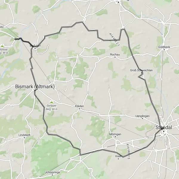 Karten-Miniaturansicht der Radinspiration "Altmärker Höhenroute" in Sachsen-Anhalt, Germany. Erstellt vom Tarmacs.app-Routenplaner für Radtouren