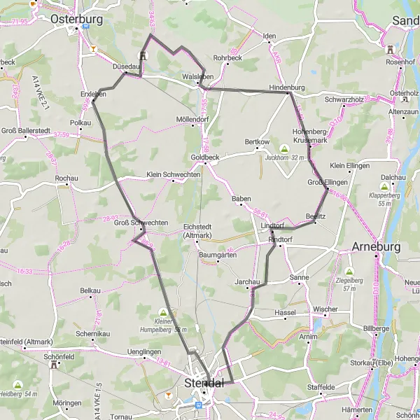 Karten-Miniaturansicht der Radinspiration "Rundtour Stendal und Umgebung" in Sachsen-Anhalt, Germany. Erstellt vom Tarmacs.app-Routenplaner für Radtouren