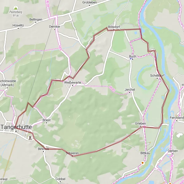 Map miniature of "Weißewarte Loop" cycling inspiration in Sachsen-Anhalt, Germany. Generated by Tarmacs.app cycling route planner