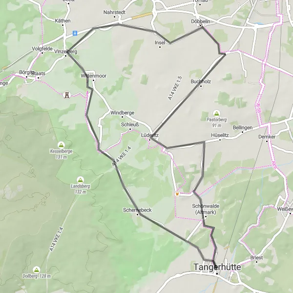 Map miniature of "Grethlachtenberg Loop" cycling inspiration in Sachsen-Anhalt, Germany. Generated by Tarmacs.app cycling route planner