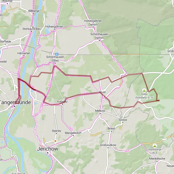 Map miniature of "Wild Gravel Adventure" cycling inspiration in Sachsen-Anhalt, Germany. Generated by Tarmacs.app cycling route planner