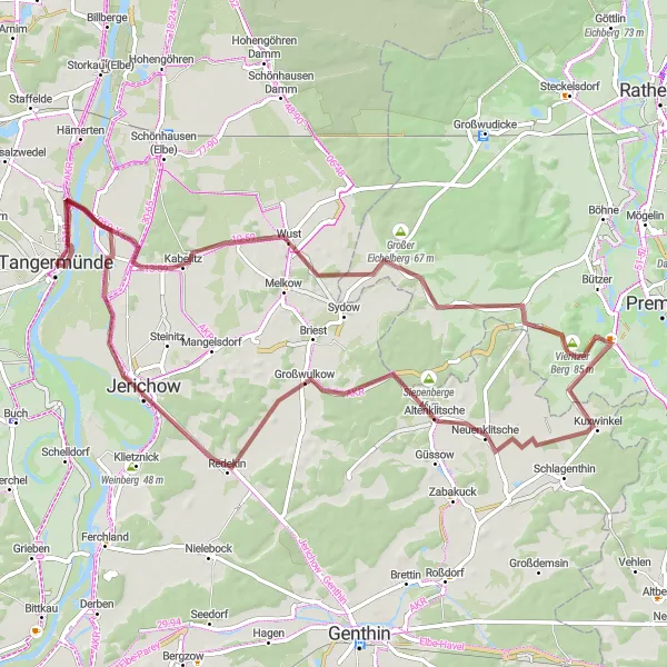 Map miniature of "Elbe and Diverse Landscapes" cycling inspiration in Sachsen-Anhalt, Germany. Generated by Tarmacs.app cycling route planner