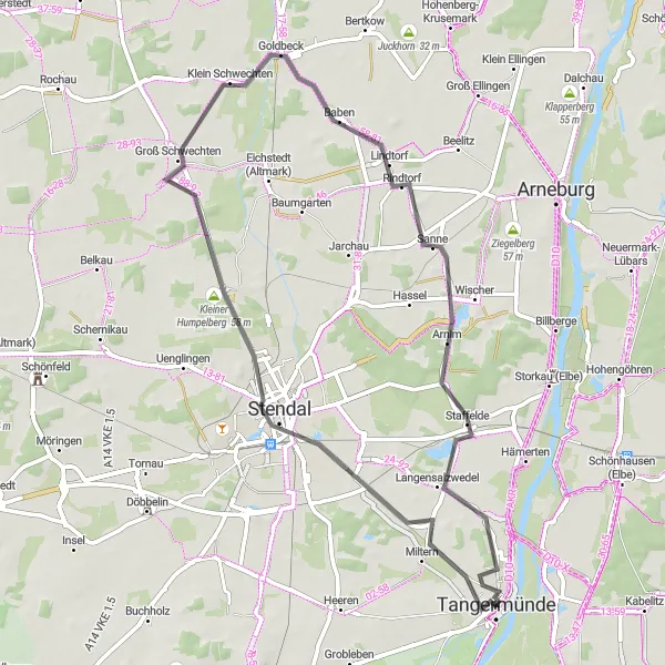 Karten-Miniaturansicht der Radinspiration "Stendaler Runde" in Sachsen-Anhalt, Germany. Erstellt vom Tarmacs.app-Routenplaner für Radtouren