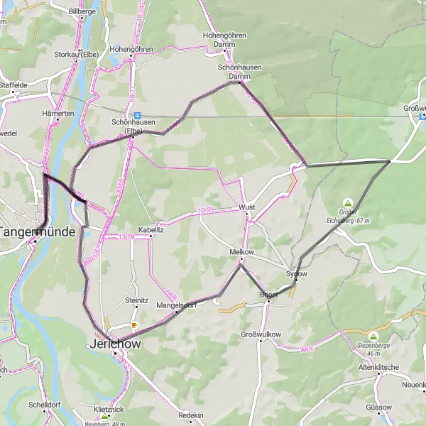 Karten-Miniaturansicht der Radinspiration "Kultur und Natur rund um Tangermünde" in Sachsen-Anhalt, Germany. Erstellt vom Tarmacs.app-Routenplaner für Radtouren