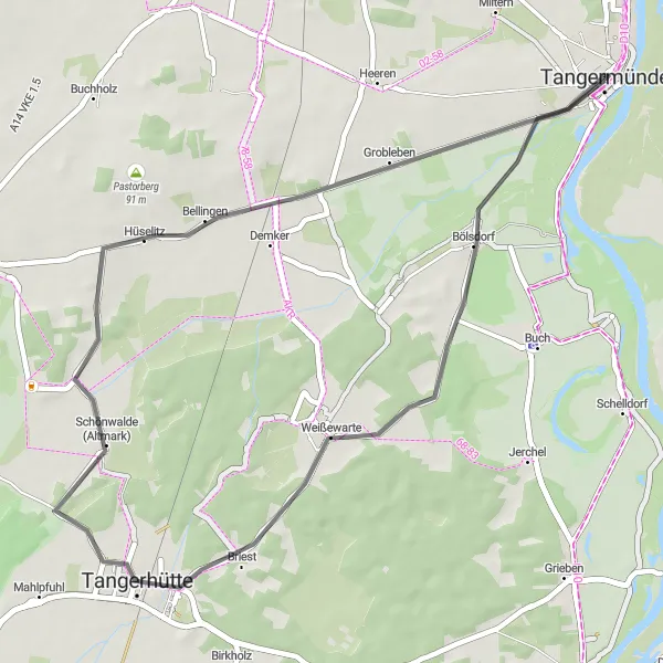 Map miniature of "The Elbe River Loop" cycling inspiration in Sachsen-Anhalt, Germany. Generated by Tarmacs.app cycling route planner