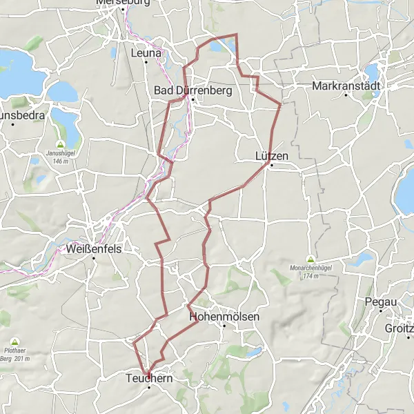 Map miniature of "Teuchern to Rössuln Gravel Route" cycling inspiration in Sachsen-Anhalt, Germany. Generated by Tarmacs.app cycling route planner