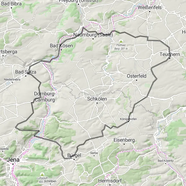 Map miniature of "Naumburg Loop" cycling inspiration in Sachsen-Anhalt, Germany. Generated by Tarmacs.app cycling route planner