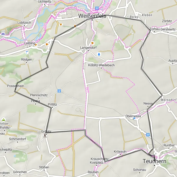 Karten-Miniaturansicht der Radinspiration "Die Straßenroute von Teuchern nach Nessa" in Sachsen-Anhalt, Germany. Erstellt vom Tarmacs.app-Routenplaner für Radtouren