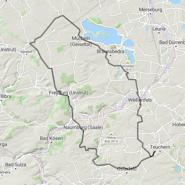 Map miniature of "Weißenfels Adventure" cycling inspiration in Sachsen-Anhalt, Germany. Generated by Tarmacs.app cycling route planner