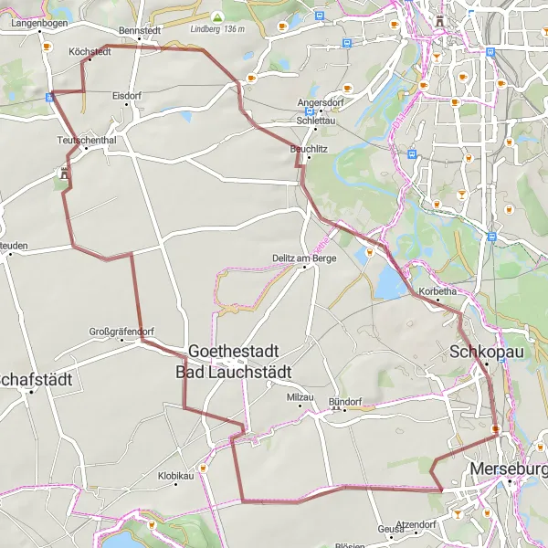 Map miniature of "Teutschenthal Gravel Adventure" cycling inspiration in Sachsen-Anhalt, Germany. Generated by Tarmacs.app cycling route planner