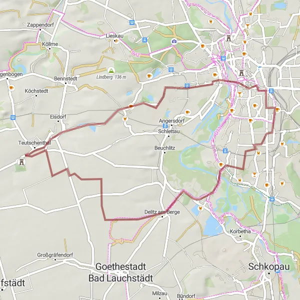 Karten-Miniaturansicht der Radinspiration "Rundtour ab Teutschenthal: Natur und Kultur entlang der Route" in Sachsen-Anhalt, Germany. Erstellt vom Tarmacs.app-Routenplaner für Radtouren