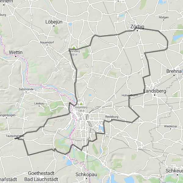 Map miniature of "Halle-Neustadt Road Adventure" cycling inspiration in Sachsen-Anhalt, Germany. Generated by Tarmacs.app cycling route planner