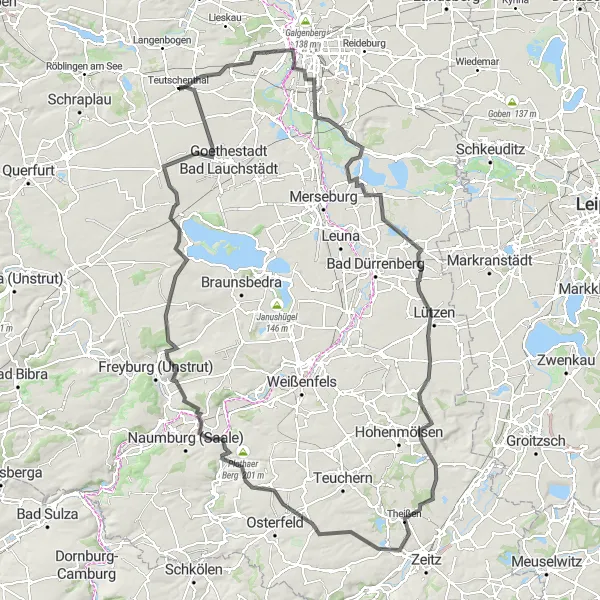 Karten-Miniaturansicht der Radinspiration "Rundfahrt um Teutschenthal" in Sachsen-Anhalt, Germany. Erstellt vom Tarmacs.app-Routenplaner für Radtouren