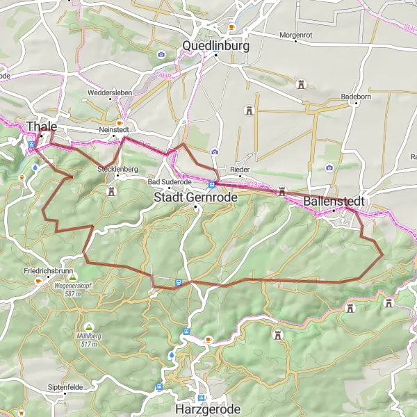 Map miniature of "Thale Gravel Adventure" cycling inspiration in Sachsen-Anhalt, Germany. Generated by Tarmacs.app cycling route planner