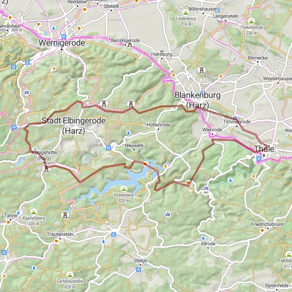 Map miniature of "Thale to Küsterberg Gravel Route" cycling inspiration in Sachsen-Anhalt, Germany. Generated by Tarmacs.app cycling route planner