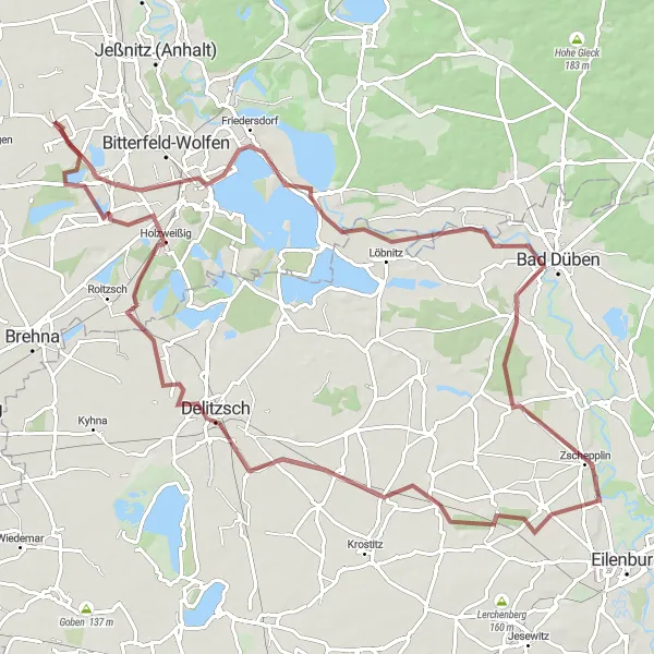 Karten-Miniaturansicht der Radinspiration "Abenteuerliche Tour von Bitterfeld nach Holzweißig" in Sachsen-Anhalt, Germany. Erstellt vom Tarmacs.app-Routenplaner für Radtouren