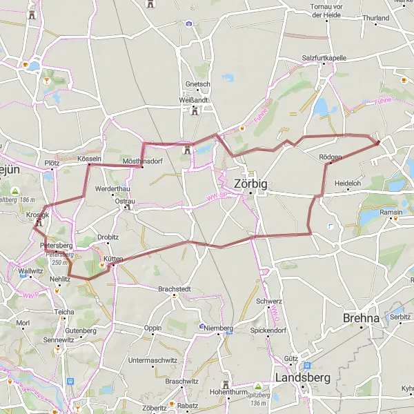 Map miniature of "Gravel Adventure" cycling inspiration in Sachsen-Anhalt, Germany. Generated by Tarmacs.app cycling route planner