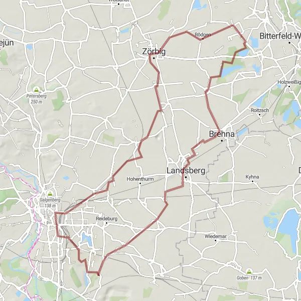 Karten-Miniaturansicht der Radinspiration "Gravelroute von Thalheim nach Zörbig" in Sachsen-Anhalt, Germany. Erstellt vom Tarmacs.app-Routenplaner für Radtouren