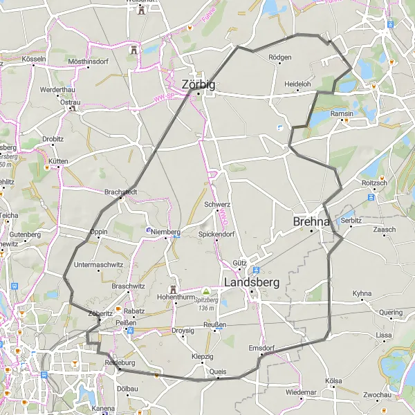 Map miniature of "Explore the Heartland" cycling inspiration in Sachsen-Anhalt, Germany. Generated by Tarmacs.app cycling route planner