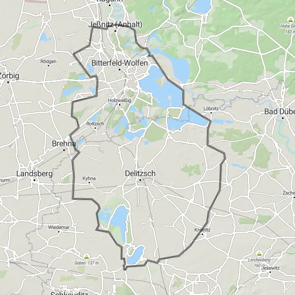 Map miniature of "The Muldensteiner Berg Challenge" cycling inspiration in Sachsen-Anhalt, Germany. Generated by Tarmacs.app cycling route planner