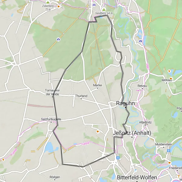 Map miniature of "Tornau vor der Heide Route" cycling inspiration in Sachsen-Anhalt, Germany. Generated by Tarmacs.app cycling route planner