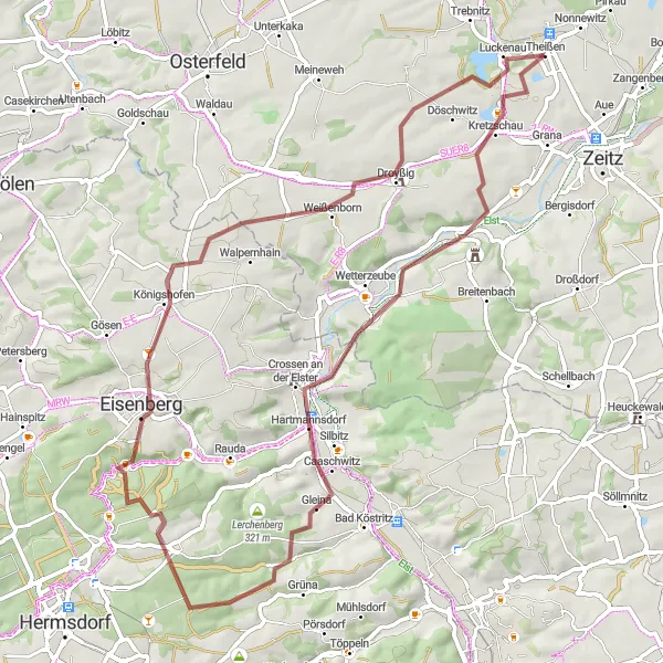 Map miniature of "Discovering the Secrets of Kretzschau" cycling inspiration in Sachsen-Anhalt, Germany. Generated by Tarmacs.app cycling route planner