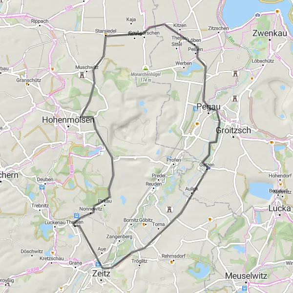 Map miniature of "Nonnewitz to Zeitz Road Ride" cycling inspiration in Sachsen-Anhalt, Germany. Generated by Tarmacs.app cycling route planner