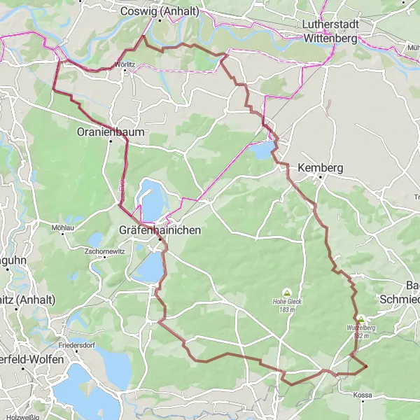 Map miniature of "Wörlitz Gravel Adventure" cycling inspiration in Sachsen-Anhalt, Germany. Generated by Tarmacs.app cycling route planner