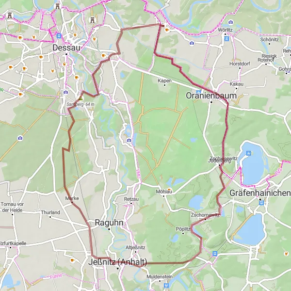 Map miniature of "The Gravel Adventure" cycling inspiration in Sachsen-Anhalt, Germany. Generated by Tarmacs.app cycling route planner