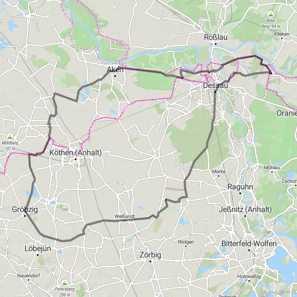 Map miniature of "Dessau Explorer" cycling inspiration in Sachsen-Anhalt, Germany. Generated by Tarmacs.app cycling route planner