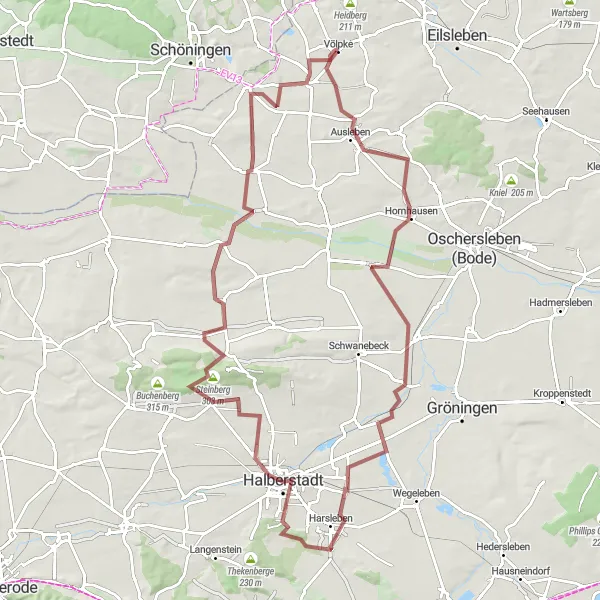 Map miniature of "Ausleben Hill Climb" cycling inspiration in Sachsen-Anhalt, Germany. Generated by Tarmacs.app cycling route planner