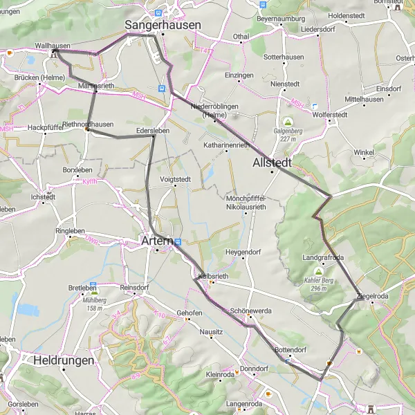 Map miniature of "Sangerhausen Route" cycling inspiration in Sachsen-Anhalt, Germany. Generated by Tarmacs.app cycling route planner