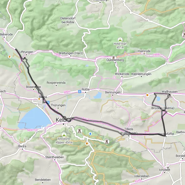 Map miniature of "Historic & Scenic Wallhausen Loop" cycling inspiration in Sachsen-Anhalt, Germany. Generated by Tarmacs.app cycling route planner