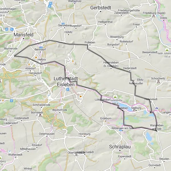 Karten-Miniaturansicht der Radinspiration "Road-Tour durch Eisleben und Klostermansfeld" in Sachsen-Anhalt, Germany. Erstellt vom Tarmacs.app-Routenplaner für Radtouren