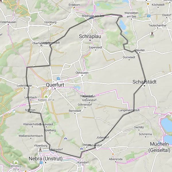 Karten-Miniaturansicht der Radinspiration "Road-Tour durch Steigra und Hoher Berg" in Sachsen-Anhalt, Germany. Erstellt vom Tarmacs.app-Routenplaner für Radtouren
