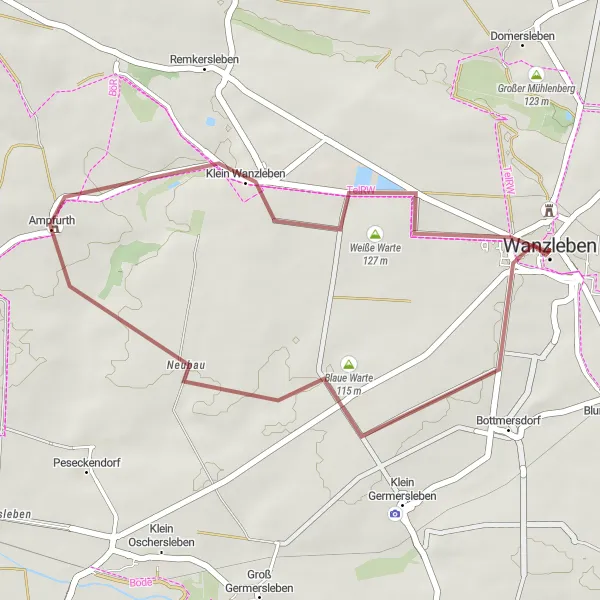 Map miniature of "Explore the Nature around Wanzleben" cycling inspiration in Sachsen-Anhalt, Germany. Generated by Tarmacs.app cycling route planner