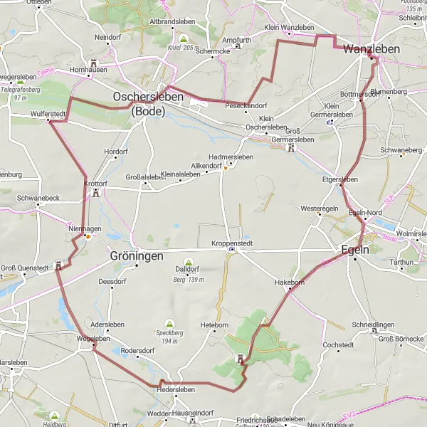 Map miniature of "The Gravel Challenge" cycling inspiration in Sachsen-Anhalt, Germany. Generated by Tarmacs.app cycling route planner