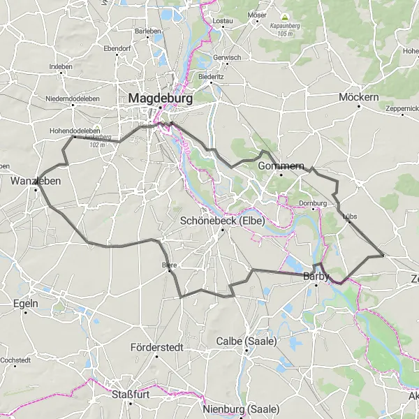 Map miniature of "The Country Road Journey" cycling inspiration in Sachsen-Anhalt, Germany. Generated by Tarmacs.app cycling route planner