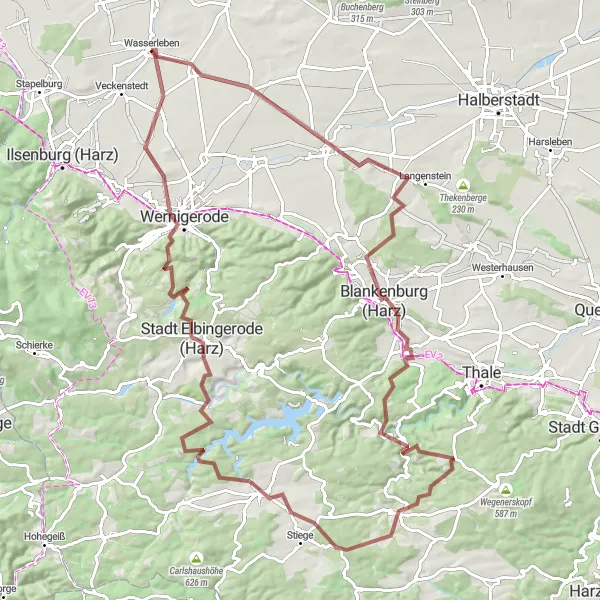Map miniature of "The Harz Gravel Challenge" cycling inspiration in Sachsen-Anhalt, Germany. Generated by Tarmacs.app cycling route planner