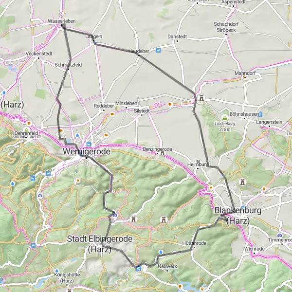 Map miniature of "The Sachsen-Anhalt Road Loop" cycling inspiration in Sachsen-Anhalt, Germany. Generated by Tarmacs.app cycling route planner