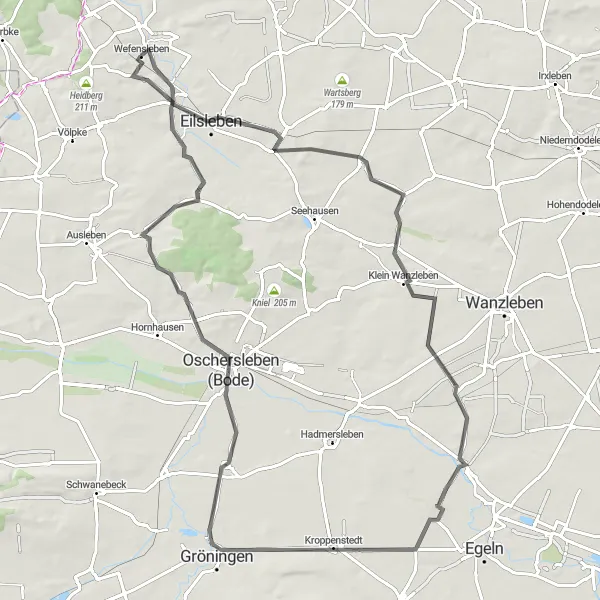 Karten-Miniaturansicht der Radinspiration "Rundfahrt um Oschersleben" in Sachsen-Anhalt, Germany. Erstellt vom Tarmacs.app-Routenplaner für Radtouren