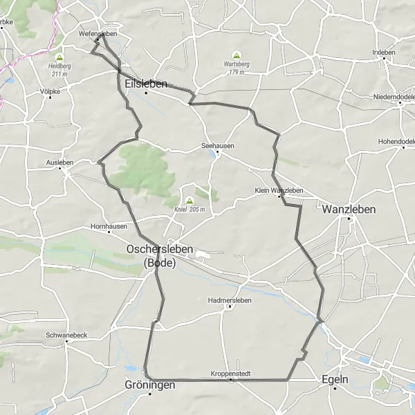 Map miniature of "Discover Kroppenstedt and Oschersleben" cycling inspiration in Sachsen-Anhalt, Germany. Generated by Tarmacs.app cycling route planner