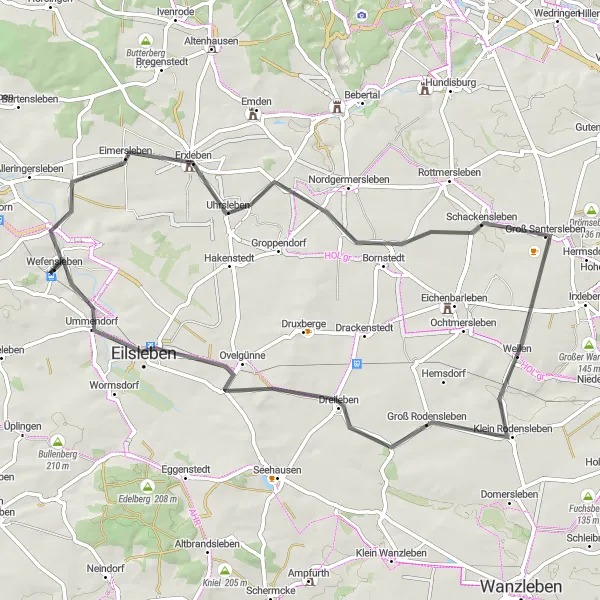 Map miniature of "Erxleben and Ummendorf Road Ride" cycling inspiration in Sachsen-Anhalt, Germany. Generated by Tarmacs.app cycling route planner